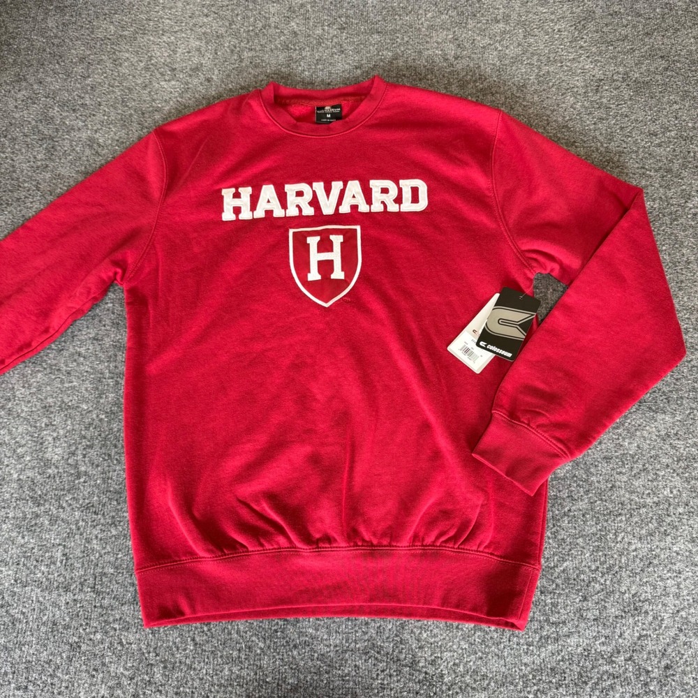 Harvard Crimson Sweatshirt Mens Medium‎ Red Crewneck College Logo Pullover